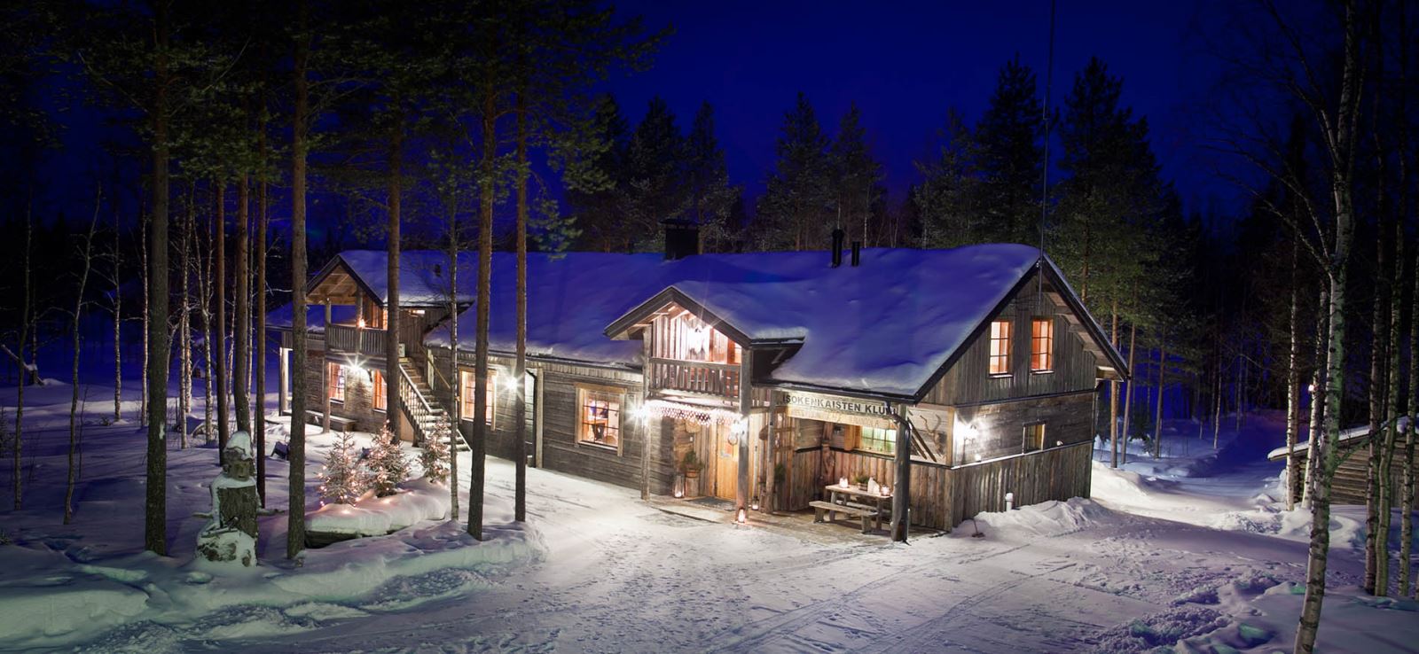 Winterlandschap tijdens Isokenkäisten Klubi Lodge